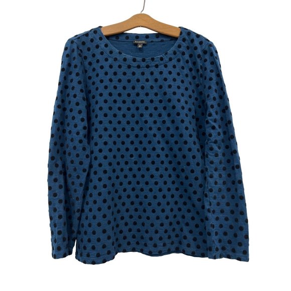 Talbots Luxe Velour Long Sleeve Clip Dot Tee Womens M Pullover Blue Black Cotton - Picture 1 of 8